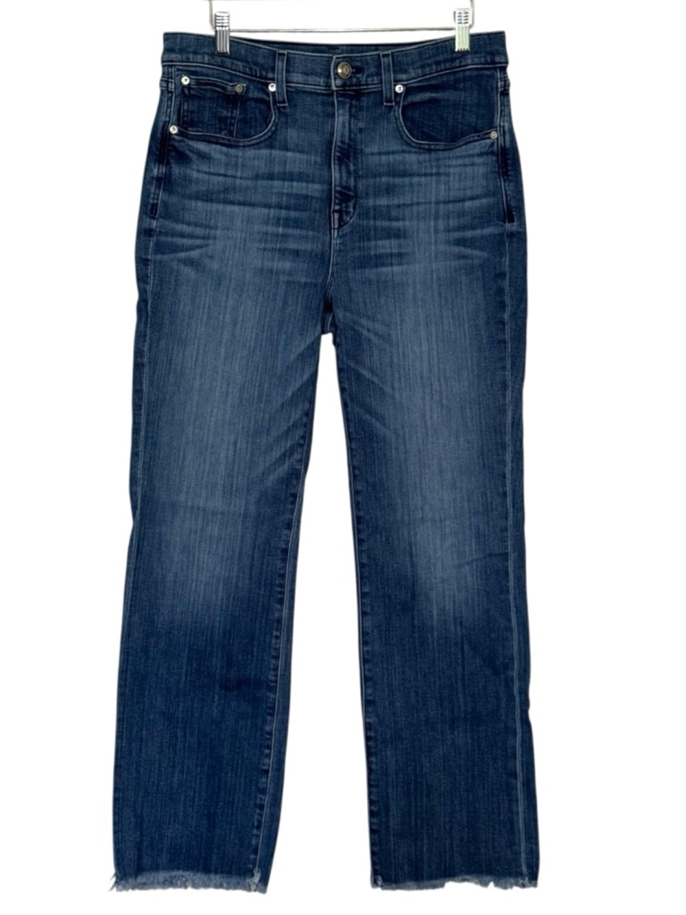 AYR Dark Blue Straight-Leg Jeans Denim 34L Bomb Pop Raw Hem High-Rise Designer